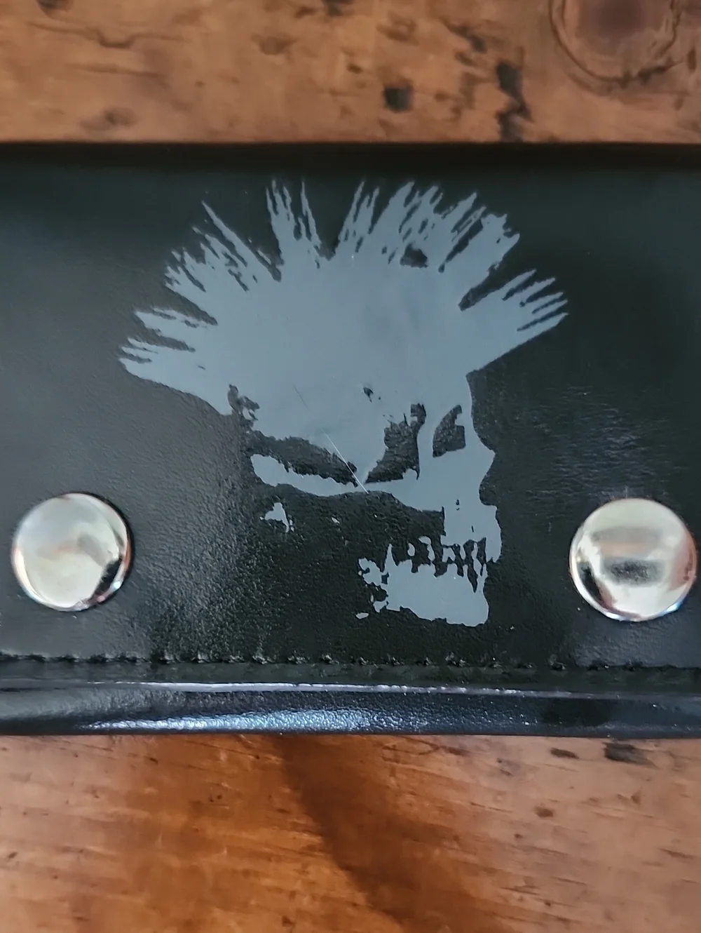 Tri-Fold Leather Black Punk Skull Chain Wallet with Key Strap